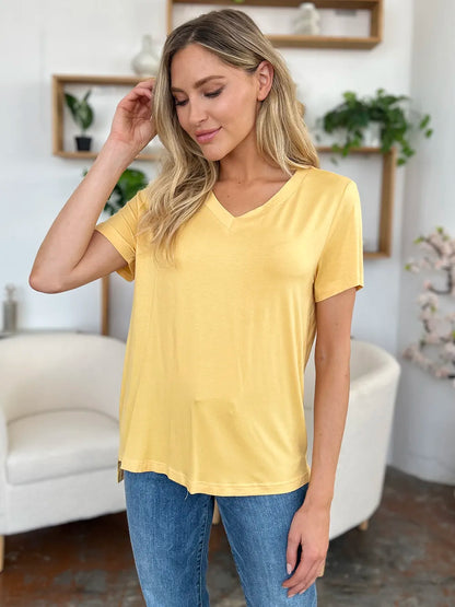 Basic Bae Bamboo Full Size V-Neck High-Low T-Shirt – Uneeque Designzz