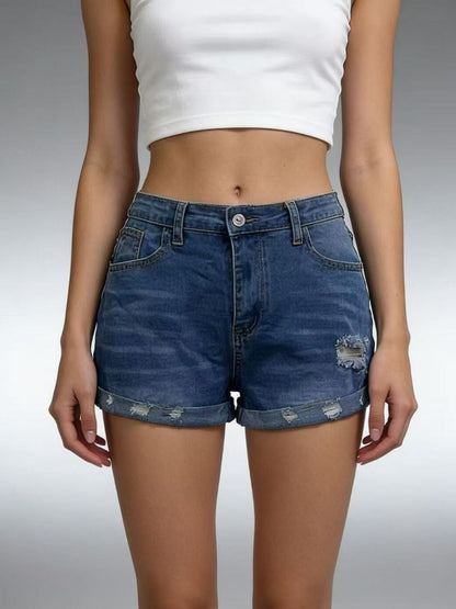 Distressed Denim Roll-Up Shorts – Uneeque Designzz