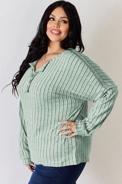 Basic Bae Full Size Ribbed Half Button Long Sleeve T-Shirt – Uneeque Designzz