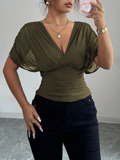 Ruched Surplice Short Sleeve Top – Uneeque Designzz