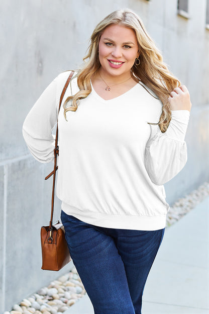 Basic Bae Full Size V-Neck Lantern Sleeve Top – Uneeque Designzz