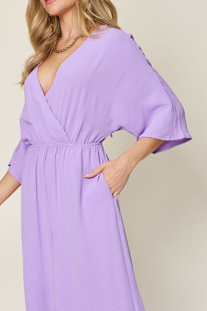 Double Take Full Size Surplice Wide Leg Jumpsuit with Pockets – Uneeque Designzz