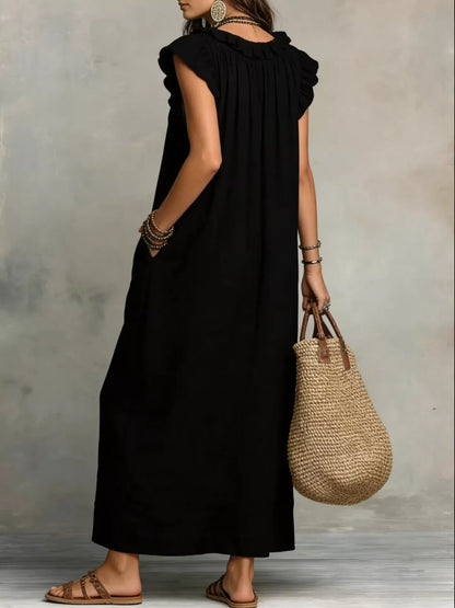 Full Size Ruffled V-Neck Cap Sleeve Maxi Dress Plus Size – Uneeque Designzz