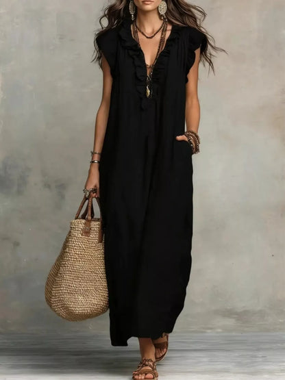 Full Size Ruffled V-Neck Cap Sleeve Maxi Dress Plus Size – Uneeque Designzz