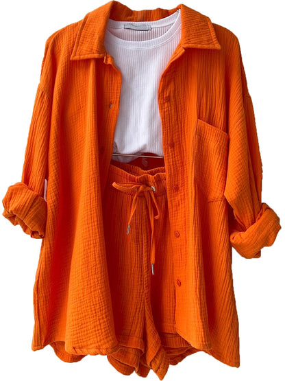 Texture Button-Up Shirt and Drawstring Shorts Set – Uneeque Designzz