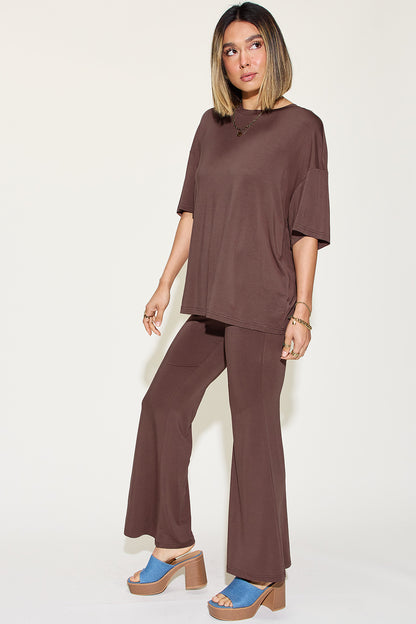 Basic Bae Full Size Bamboo Drop Shoulder T-Shirt and Flare Pants Set – Uneeque Designzz