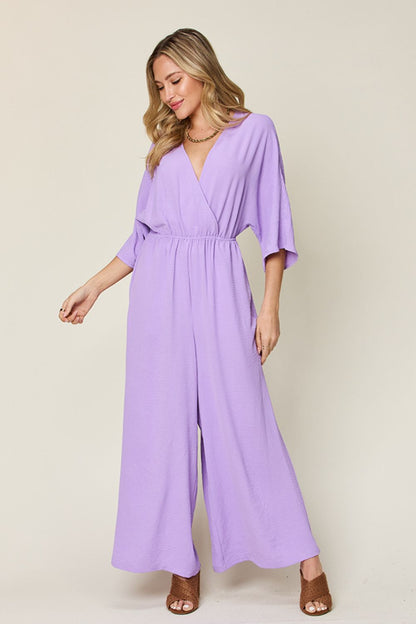 Double Take Full Size Surplice Wide Leg Jumpsuit with Pockets – Uneeque Designzz