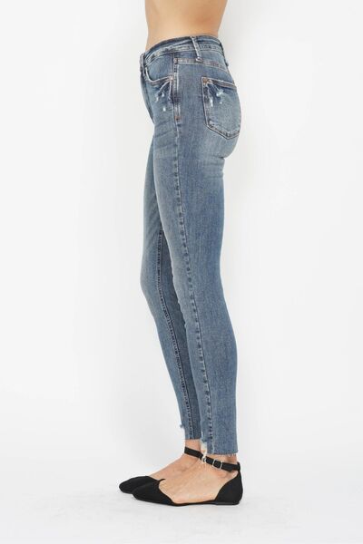 Judy Blue Full Size Tummy Control Vintage Wash Hem Destroy Skinny Jeans – Uneeque Designzz