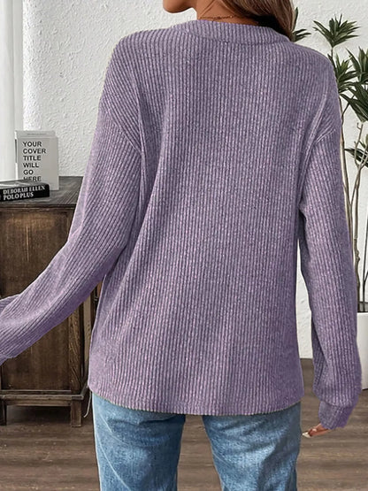 Ribbed Button Detail Long Sleeve T-Shirt – Uneeque Designzz