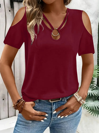 Cold Shoulder T-Shirt with Metal Ring Detail – Uneeque Designzz