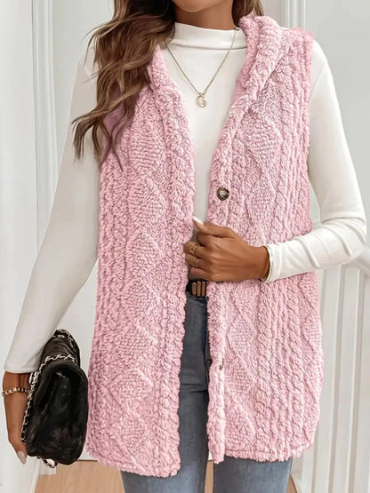 Hooded Button-Up Sherpa Vest Coat – Uneeque Designzz