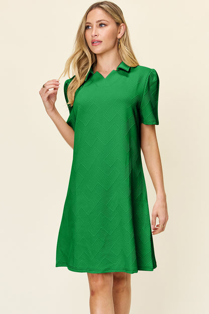 Double Take Full Size Texture Collared Neck Short Sleeve Dress – Uneeque Designzz
