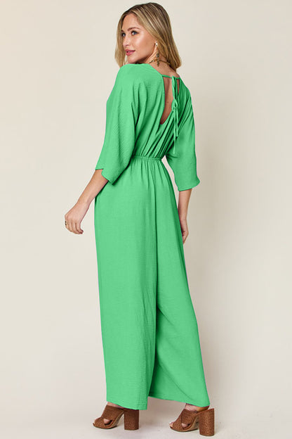 Double Take Full Size Surplice Wide Leg Jumpsuit with Pockets – Uneeque Designzz