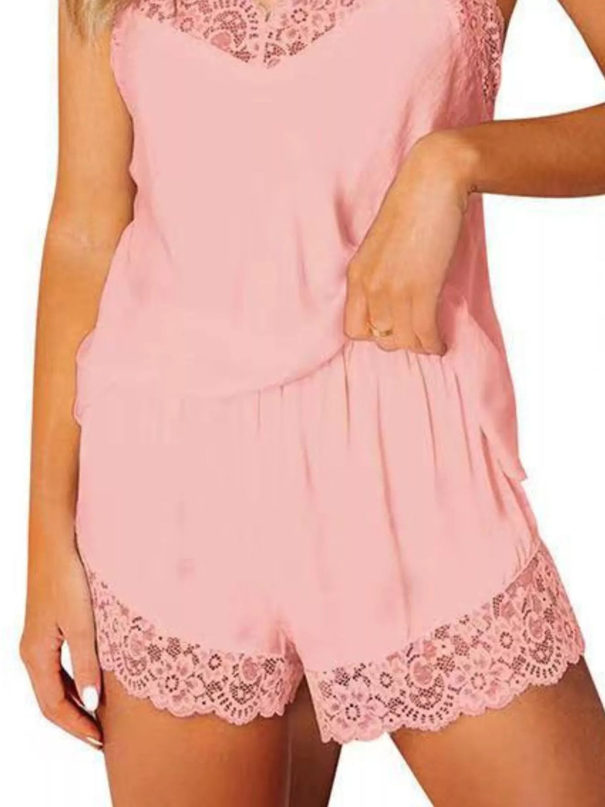 Lace Trim Cami and Shorts Lounge Set by Trendsi