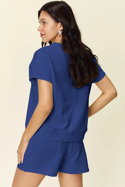 Double Take Full Size Texture Short Sleeve T-Shirt and Drawstring Shorts Set – Uneeque Designzz