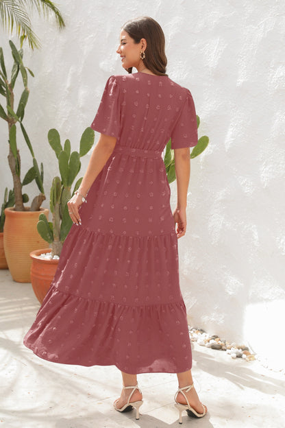 Swiss Dot Tied Surplice Short Sleeve Dress – Uneeque Designzz