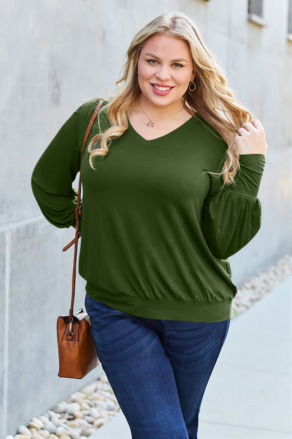 Basic Bae Full Size V-Neck Lantern Sleeve Top – Uneeque Designzz