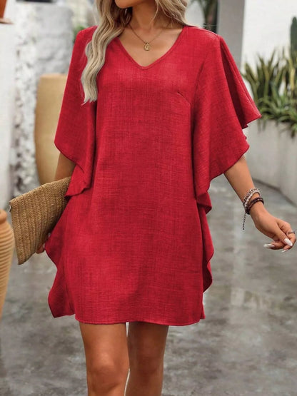 Ruffled Flutter Sleeve V-Neck Mini Dress – Uneeque Designzz