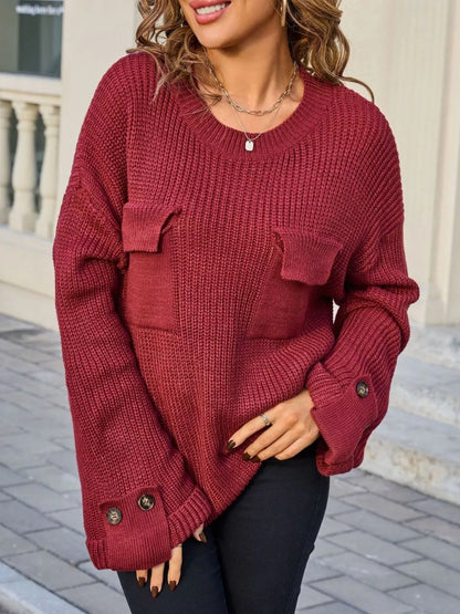 Pocket Detail Round Neck Sweater – Uneeque Designzz