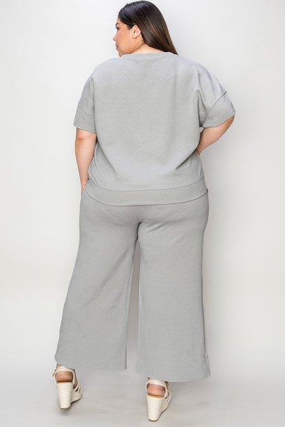 Double Take Full Size Texture Short Sleeve Top and Pants Set – Uneeque Designzz