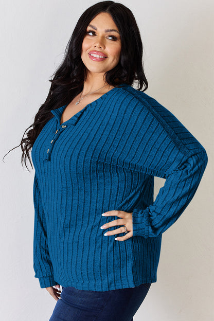 Basic Bae Full Size Ribbed Half Button Long Sleeve T-Shirt – Uneeque Designzz