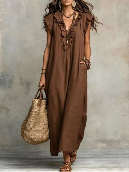 Full Size Ruffled V-Neck Cap Sleeve Maxi Dress Plus Size – Uneeque Designzz