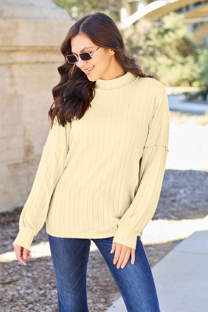 Basic Bae Full Size Ribbed Exposed Seam Mock Neck Knit Top – Uneeque Designzz