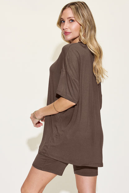 Basic Bae Full Size V-Neck Drop Shoulder T-Shirt and Shorts Set – Uneeque Designzz