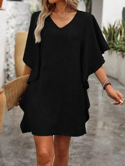 Ruffled Flutter Sleeve V-Neck Mini Dress – Uneeque Designzz