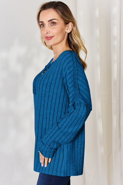 Basic Bae Full Size Ribbed Half Button Long Sleeve T-Shirt – Uneeque Designzz