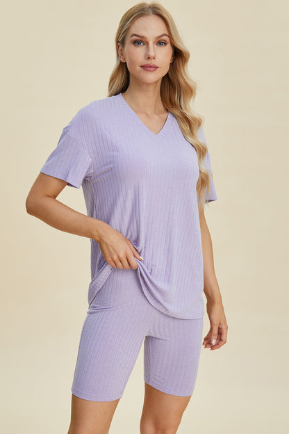 Basic Bae Full Size Ribbed V-Neck Short Sleeve Top and Shorts Set – Uneeque Designzz