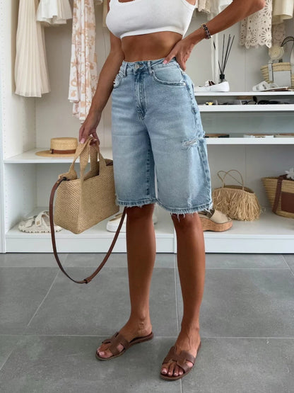 Distressed High-Waisted Denim Shorts – Uneeque Designzz