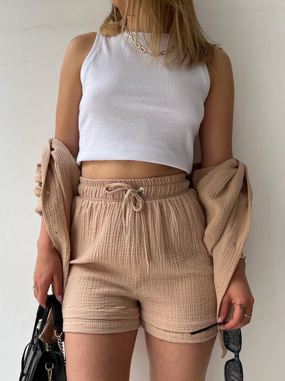Texture Button-Up Shirt and Drawstring Shorts Set – Uneeque Designzz