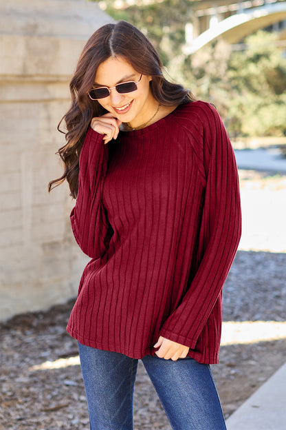Basic Bae Full Size Ribbed Round Neck Long Sleeve Knit Top – Uneeque Designzz