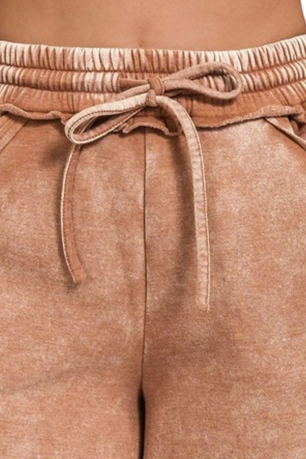 Zenana Acid Wash Fleece Drawstring Shorts With Pockets by Trendsi