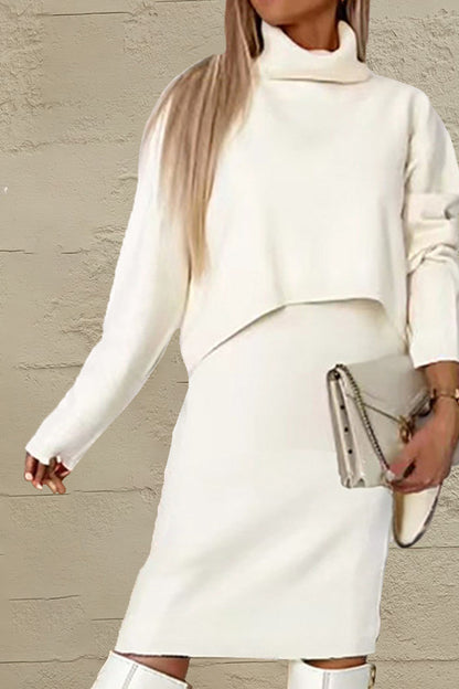 Turtleneck Dropped Shoulder Sweater and Midi Dress Sweater Set – Uneeque Designzz