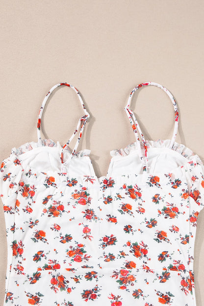 Floral Frilled Trim Spaghetti Straps Bodysuit – Uneeque Designzz