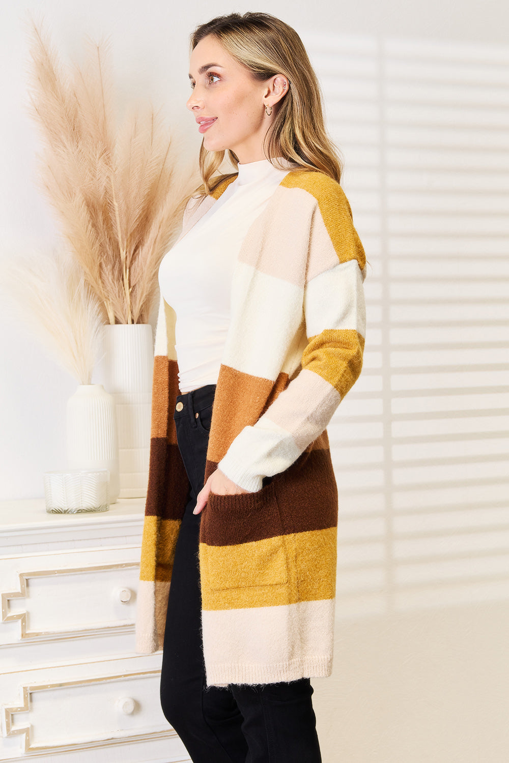 Woven Right Color Block Dropped Shoulder Cardigan