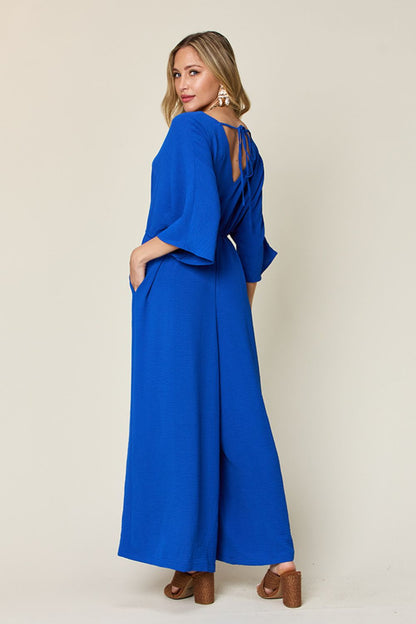Double Take Full Size Surplice Wide Leg Jumpsuit with Pockets – Uneeque Designzz