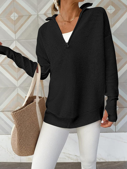 Half Zip Long Sleeve Knit Top – Uneeque Designzz