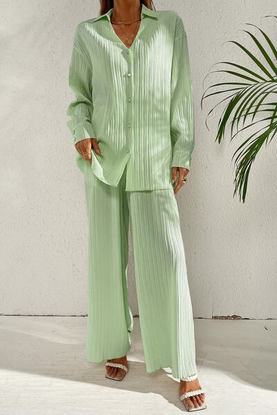 Johnny Collar Button-Down Top and Pants Set – Uneeque Designzz