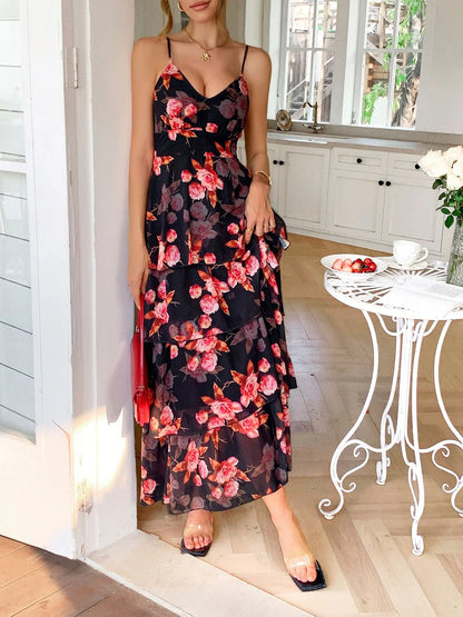 Floral Layered Maxi Cami Dress – Uneeque Designzz