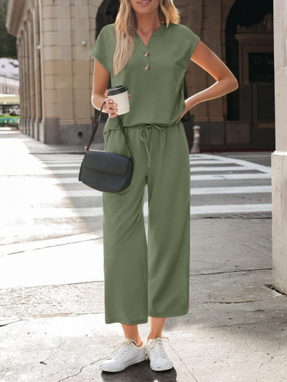Notched Short Sleeve Top and Pants Set – Uneeque Designzz