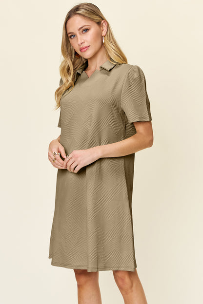 Double Take Full Size Texture Collared Neck Short Sleeve Dress – Uneeque Designzz