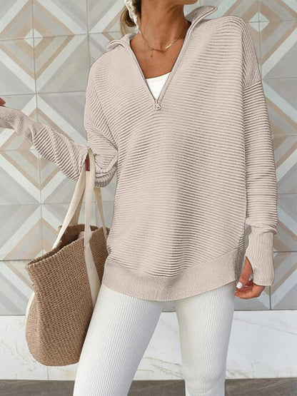 Half Zip Long Sleeve Knit Top – Uneeque Designzz