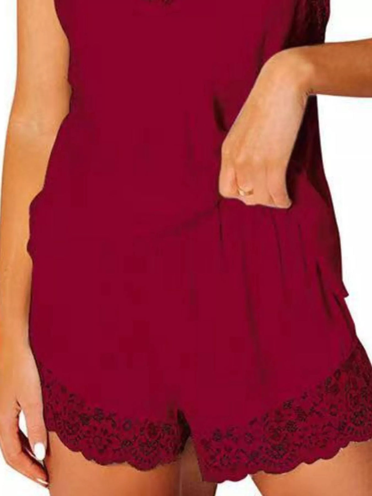 Lace Trim Cami and Shorts Lounge Set by Trendsi