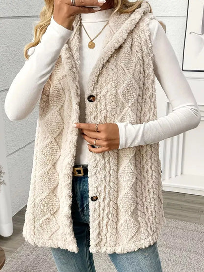 Hooded Button-Up Sherpa Vest Coat – Uneeque Designzz