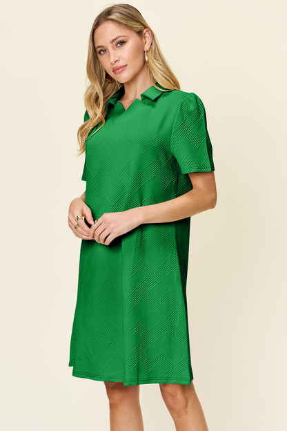 Double Take Full Size Texture Collared Neck Short Sleeve Dress – Uneeque Designzz
