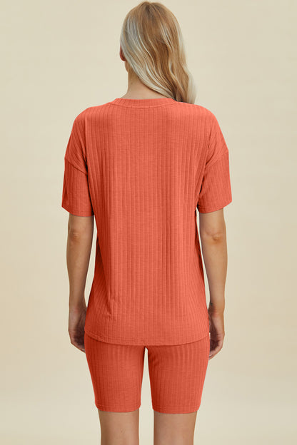 Basic Bae Full Size Ribbed V-Neck Short Sleeve Top and Shorts Set – Uneeque Designzz