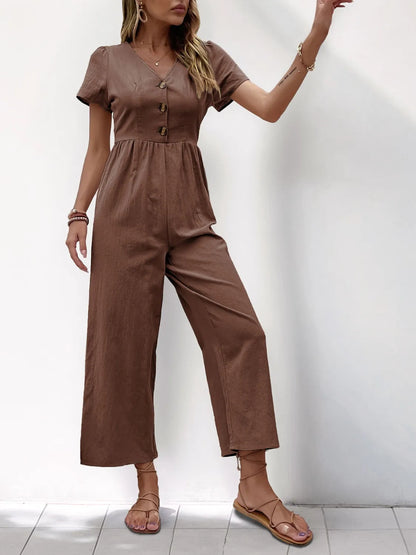 V-Neck Short Sleeve Wide Leg Jumpsuit – Uneeque Designzz
